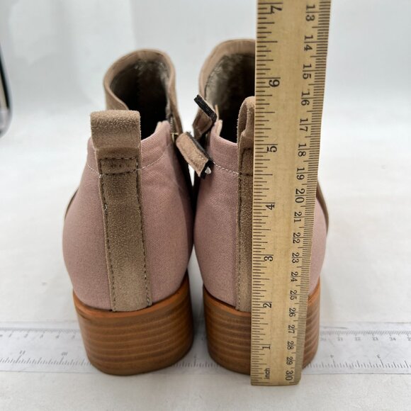 Tan Patchwork Ankle Boots for Women Low Stacked Chunky Heels Round Toe Boot - Picture 5 of 8